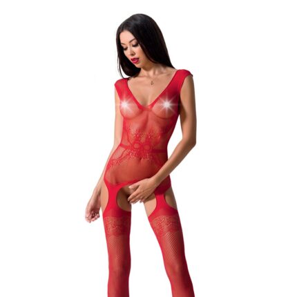Бодістокінг Passion BS062 red, комбінезон, імітація чулків