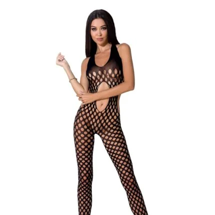 Бодістокінг Passion BS065 black, кімбінезон, велика сітка