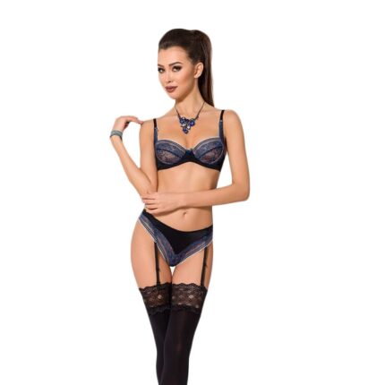 Комплект білизни GISELE SET black XXL/XXXL - Passion Exclusive: ліф, трусики з пажами