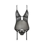 Корсет з декольте ERZA CORSET black S/M - Passion, пажі, трусики, напівпрозорий - Зображення 3