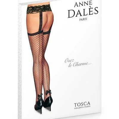 Панчохи з поясом Anne De Ales TOSCA T2 Black, середня сіточка, ззаду стрілки, мереживний пояс