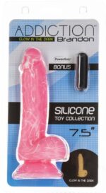 Фалоімітатор, що світиться у темряві, ADDICTION - BRANDON - 7.5 "- PINK G.I.D. / W PB, 19 см, силіко - Зображення 3