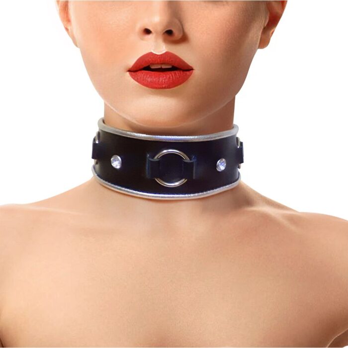 Нашийник з натуральної шкіри зі стразами і кільцем Art of Sex - Collar Ring