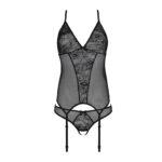 Корсет із пажами, трусики з ажурним декором та відкритим кроком Ursula Corset black XXL/XXXL — Passi - Зображення 4