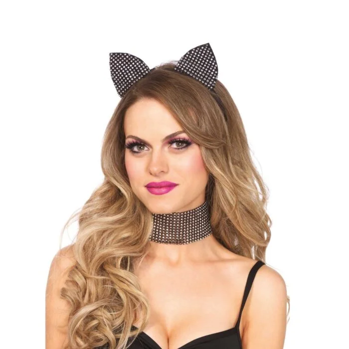 Пов'язка з котячими вухами і чокер Leg Avenue Cat ear headband & choker set Black