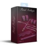 Набір Feral Feelings BDSM Kit 5 Burgundy, наручники, поножі, конектор, маска, паддл