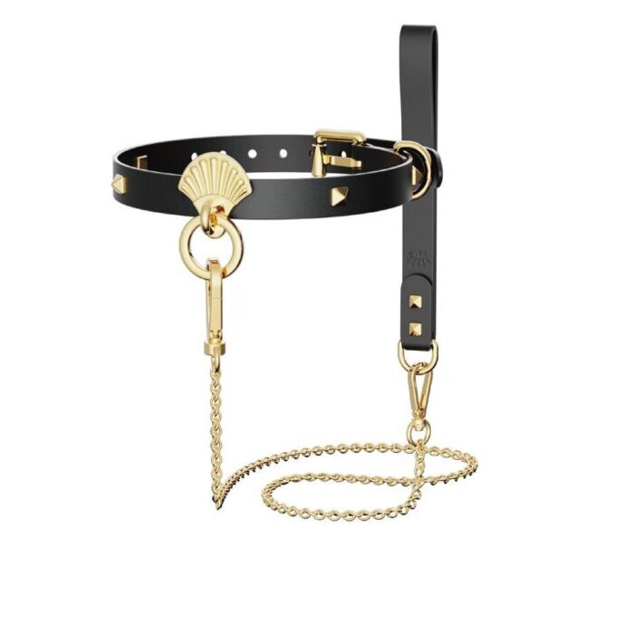 Розкішний нашийник з повідцем Zalo Collar & Leash Set Black