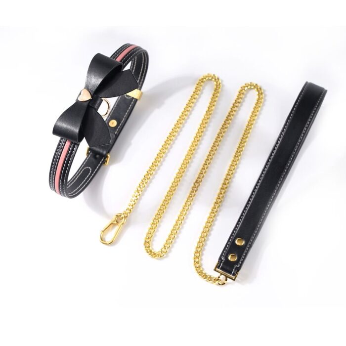LOCKINK SEVANDA Love Heart Butterfly Leather Collar Set - Black