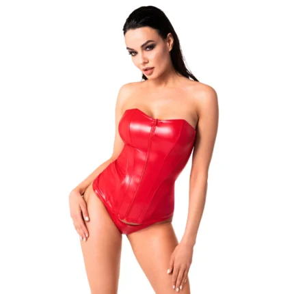 Noir Handmade F355 Red powerwetlook corset - L