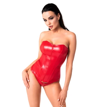 Noir Handmade F355 Red powerwetlook corset - XXL