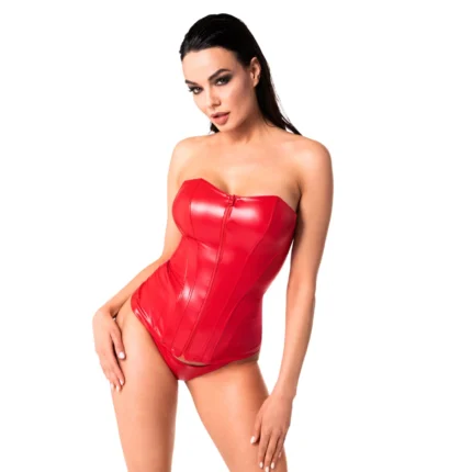 Noir Handmade F355 Red powerwetlook corset - 3XL