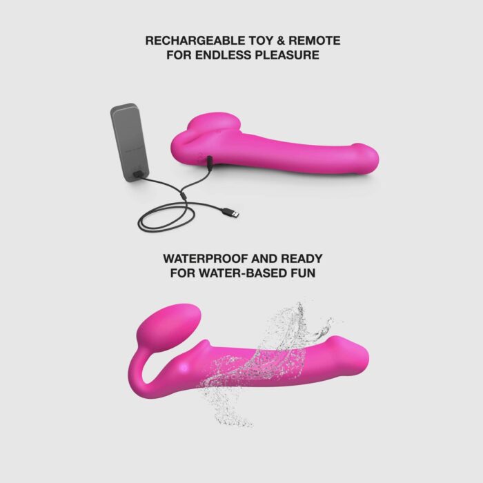Безремінний страпон з вібрацією Strap-On-Me Vibrating Fuchsia M, діаметр 3,8 см, пульт ДК, регульова - Зображення 2