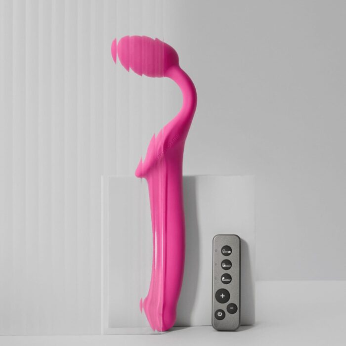 Безремінний страпон з вібрацією Strap-On-Me Vibrating Fuchsia M, діаметр 3,8 см, пульт ДК, регульова - Зображення 3