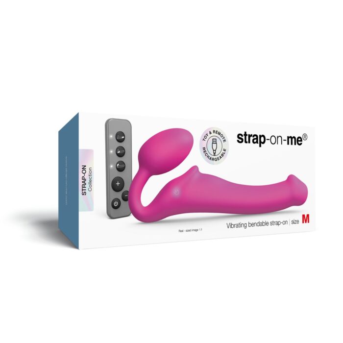Безремінний страпон з вібрацією Strap-On-Me Vibrating Fuchsia M, діаметр 3,8 см, пульт ДК, регульова - Зображення 4