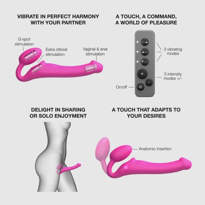 Безремінний страпон з вібрацією Strap-On-Me Vibrating Fuchsia L, діаметр 3,7см, пульт ДК, регульован - Зображення 5