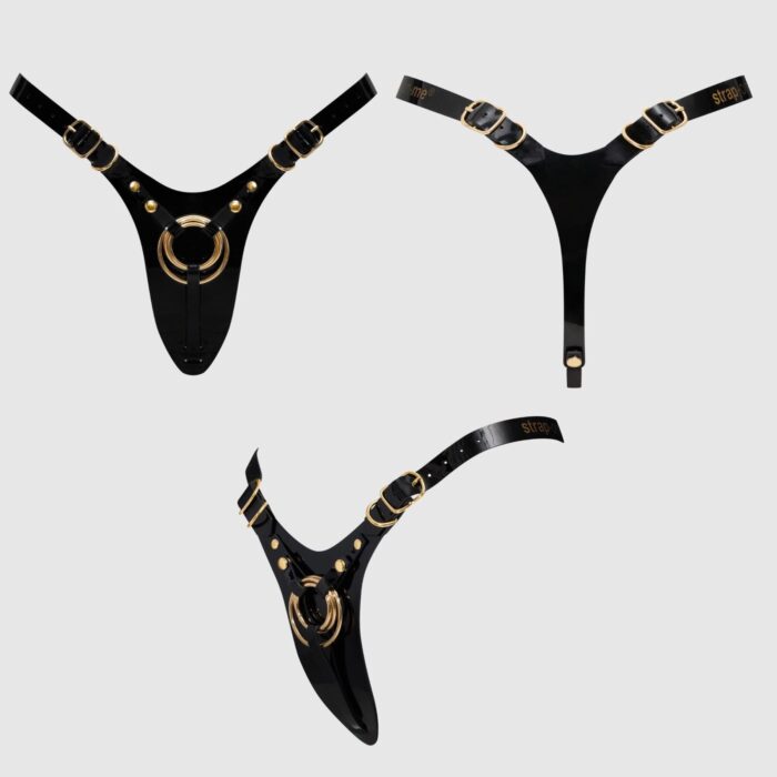 Трусики для страпона Strap-On-Me Leatherette Harness Fabulous - One Size - Black Glossy - Зображення 3