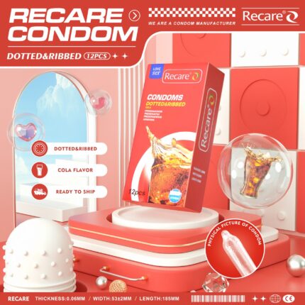 Презервативи Recare Cola Dotted&Ribbed Condoms 12 шт, з пухирцями та ребрами, аромат: Кола