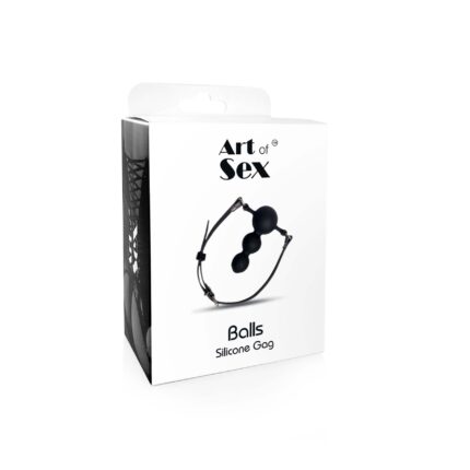Кляп силіконовий Art of Sex - Balls, натуральна шкіра, чорний